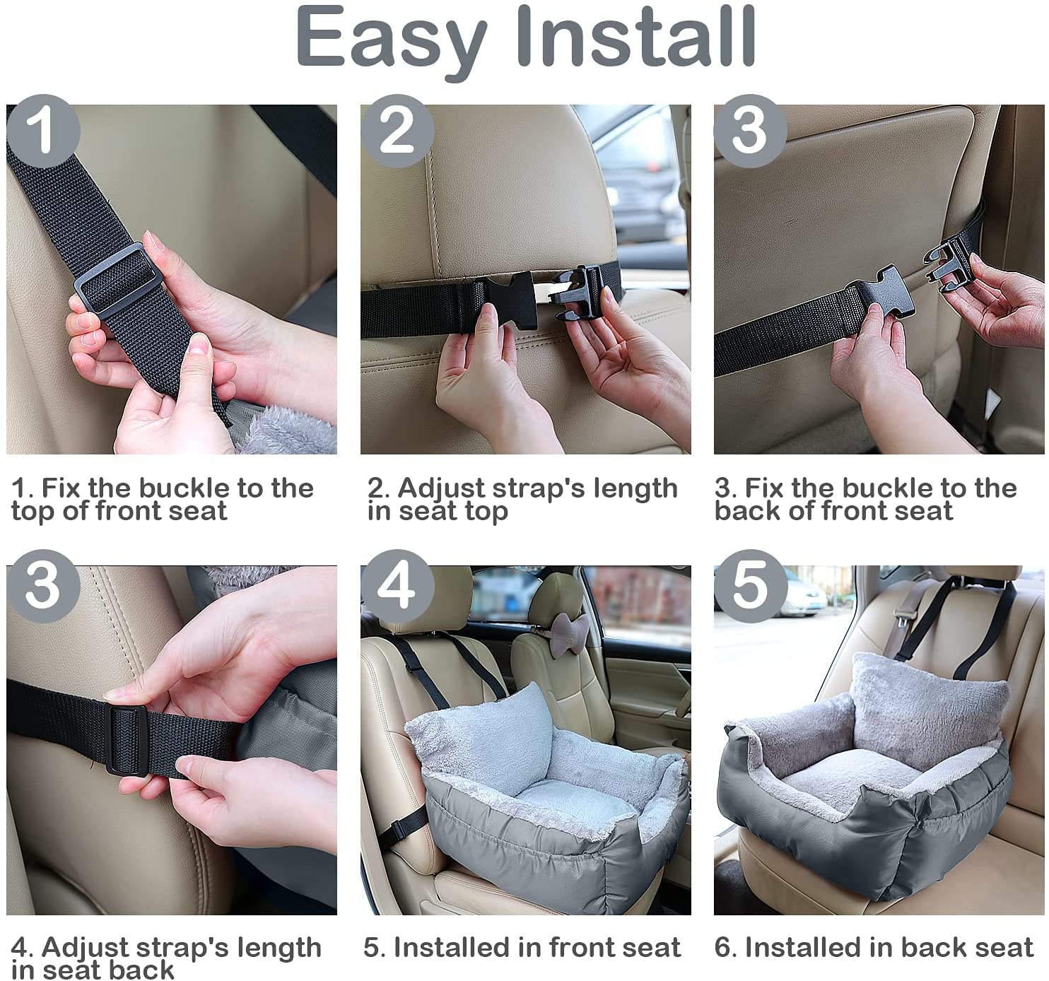 GoFirst Dog Car Seat for Small Dogs or Cats, Pet Booster Seat Travel Car Bed with Storage Pocket and Clip-On Safety Leash, Waterproof Warm Plush Dog Car Safety Seats,Black