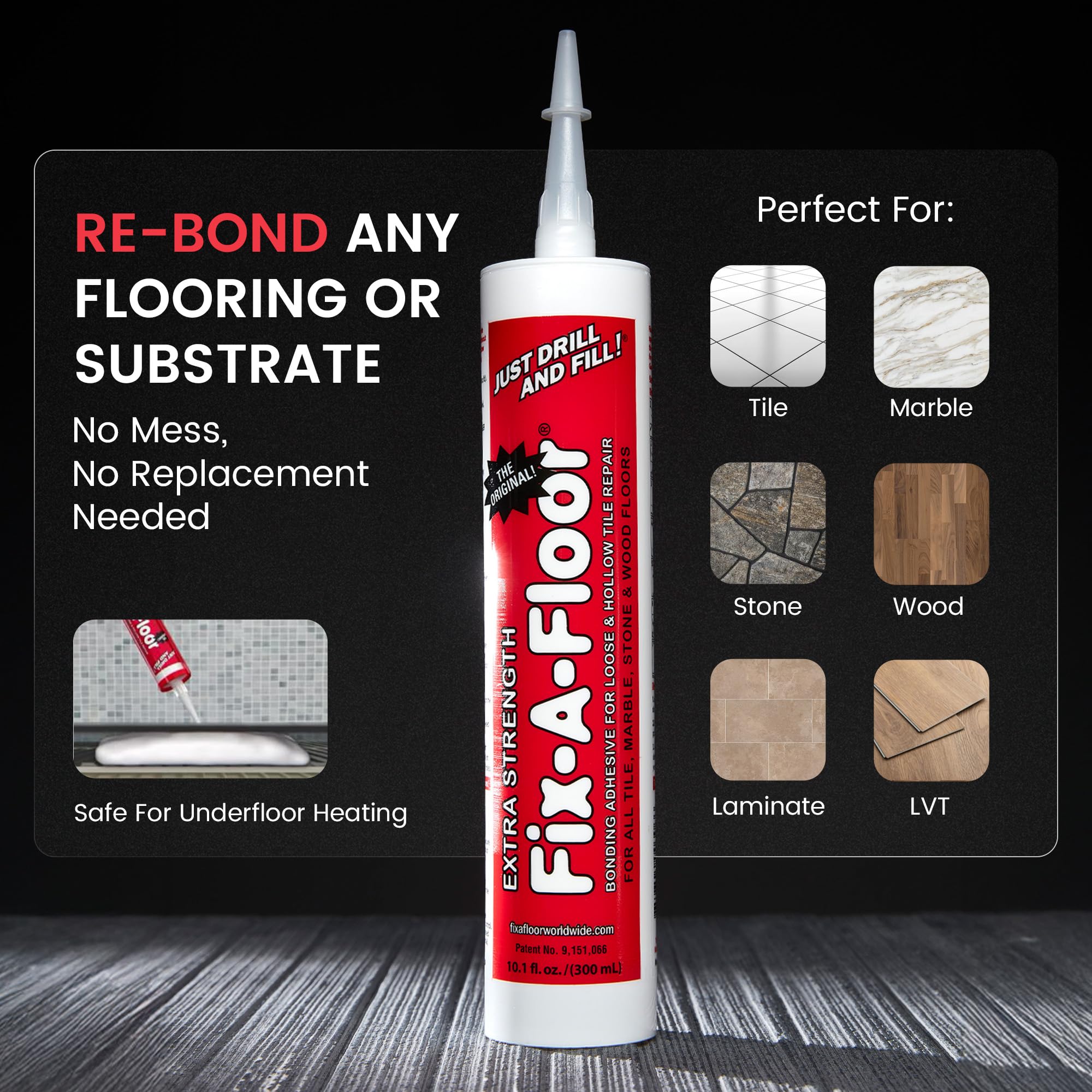 Fix-A-Floor Extra Strength Bonding Adhesive for Loose & Hollow Tiles, Wood, LVT & Laminate - Eco-Friendly & Non-Toxic - Includes 2mm and Customisable