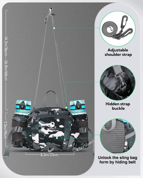 Waterfly Hiking Waist Pack Bum Bag Waist Bag with Bottle Holder Running Bag for Camping Climbing Travel Cycling and Dog Walking