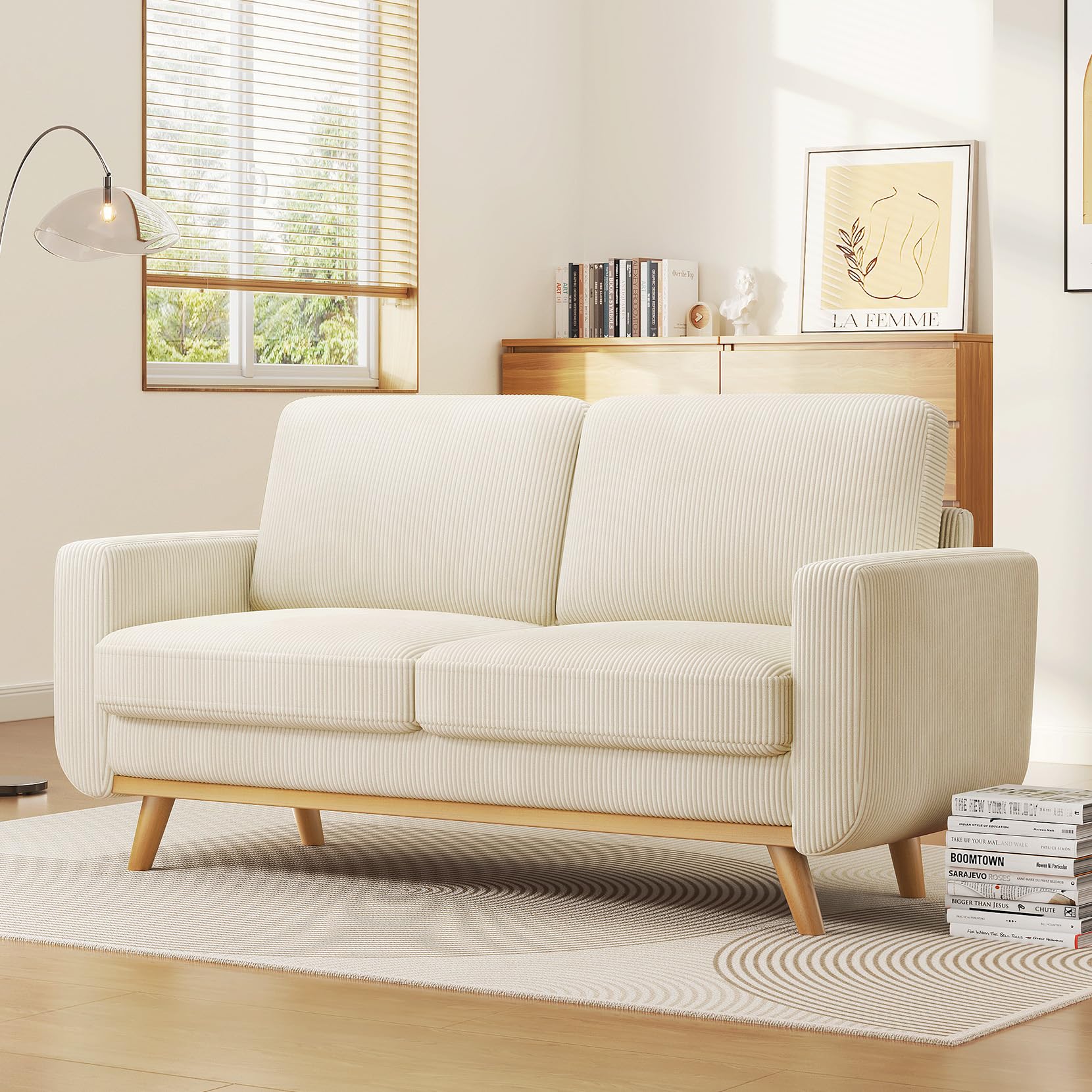 Vesgantti 172cm Loveseat Sofa Green, Comfy Corduroy Couch with Spring Cushion, 2 Seater Sofa with Solid Wood, Sofa Couch with Deep Seat, Sofa for Bedroom, Loveseat for Living Room, Green Office Couch