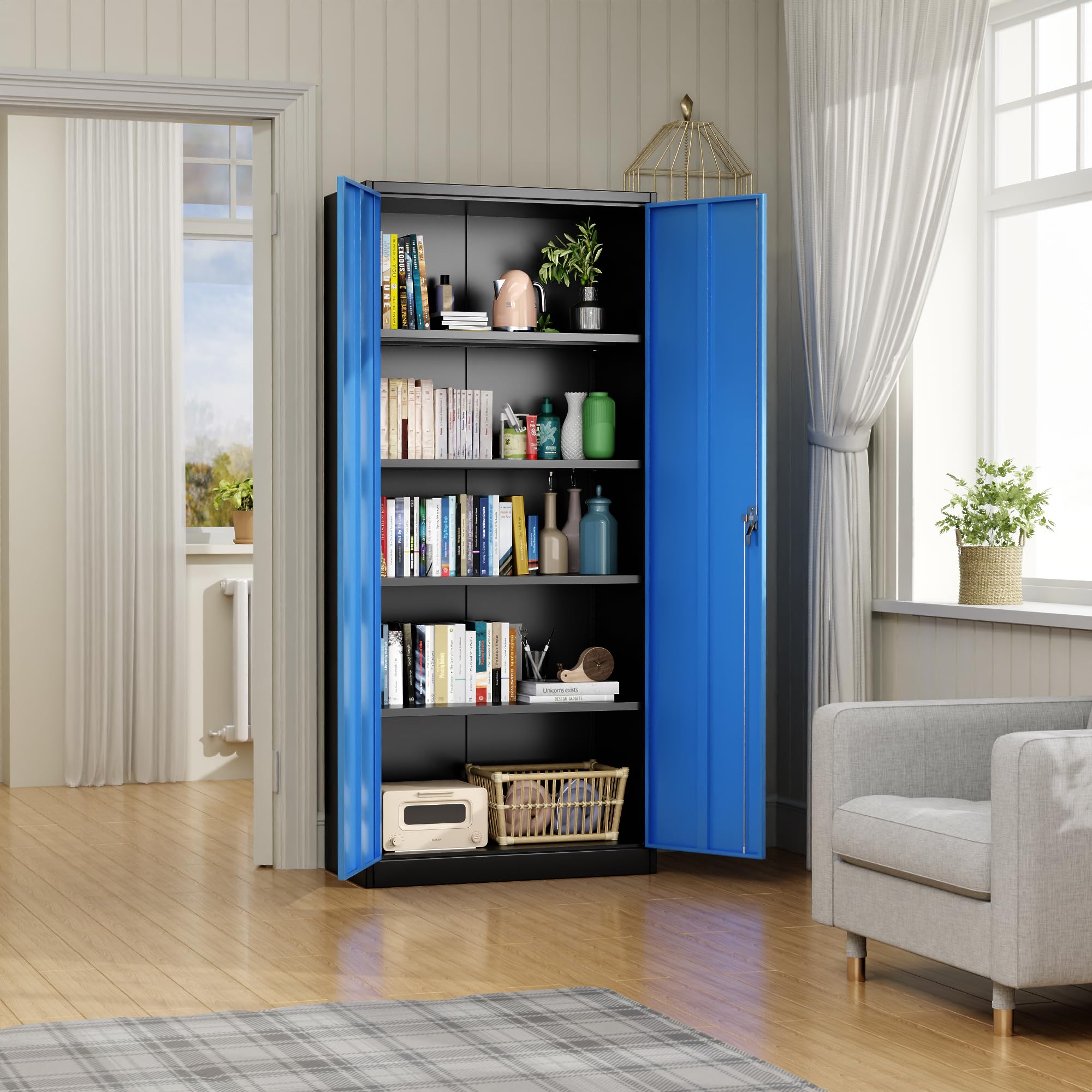 Metal Storage Cabinet with 2 Door and 3 Adjustable Shelves,140X80x40CM Steel Cabinet for Warehouse,Garage,Home,Office,Easy Assemble Required(Black/White)