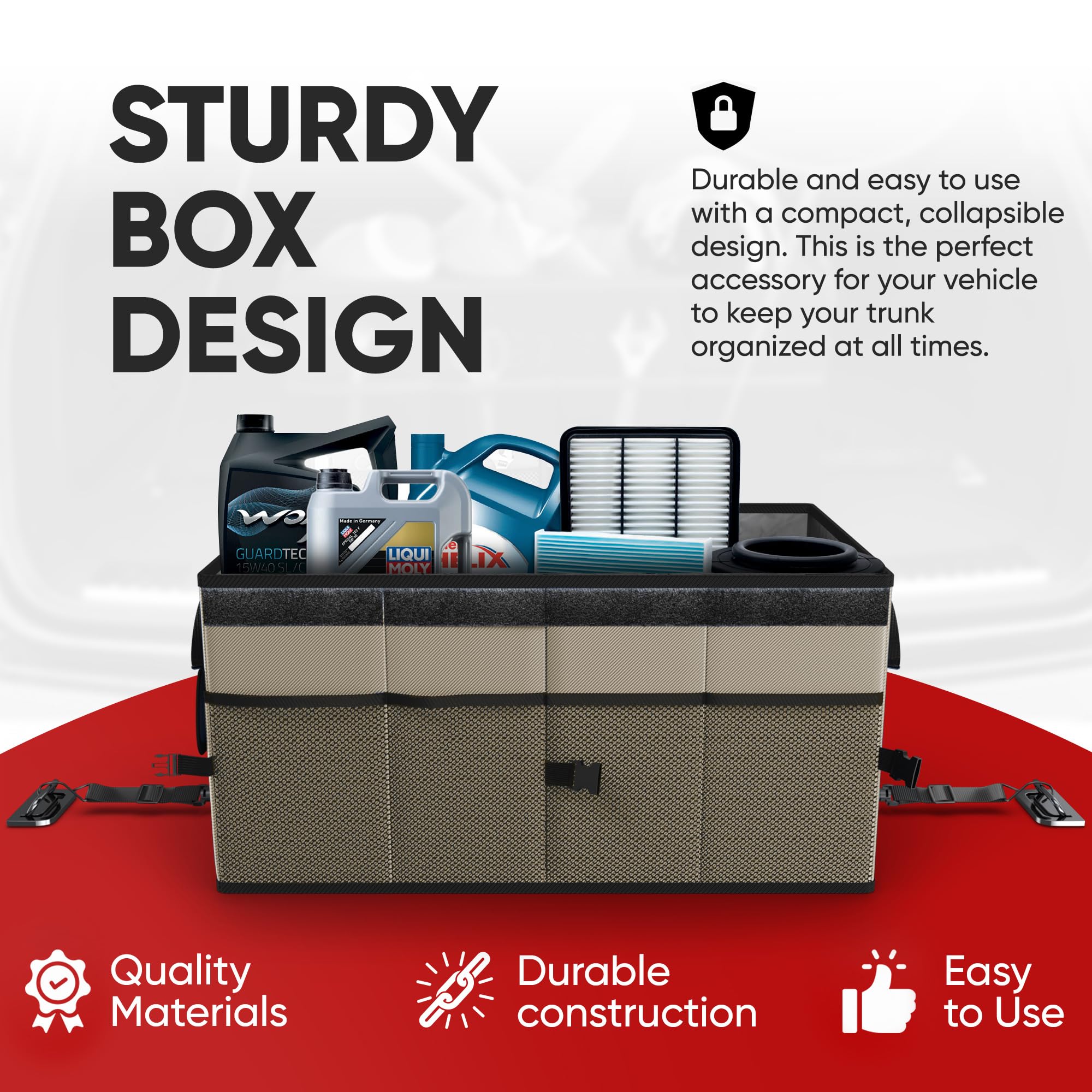 FORTEM Car Boot Organiser, Collapsible Multi Compartment SUV Organizer, Foldable Storage for Car Accessories for Women Men, 600D Oxford, Non Slip Bottom, Securing Straps, Soft Cover (50L)