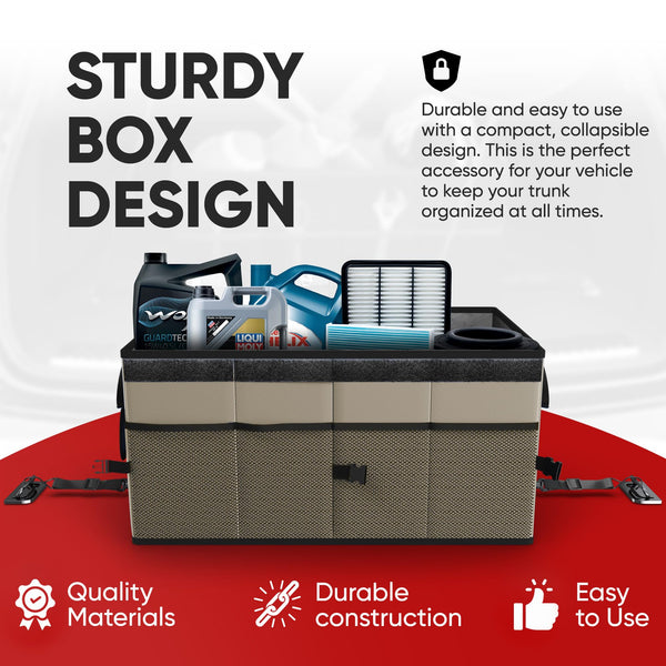 FORTEM Car Boot Organiser, Collapsible Multi Compartment SUV Organizer, Foldable Storage for Car Accessories for Women Men, 600D Oxford, Non Slip Bottom, Securing Straps, Soft Cover (50L)