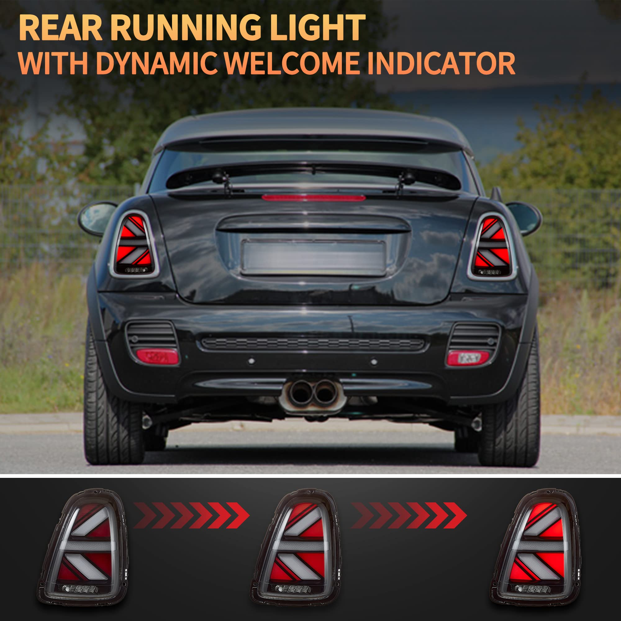 VLAND LED Rear Lights Compatible with Mini Cooper R56 R57 R58 R59 2007-2013, w/Startup Dynamic Display & Sequential Turn Indicator, 1 Set (Red)