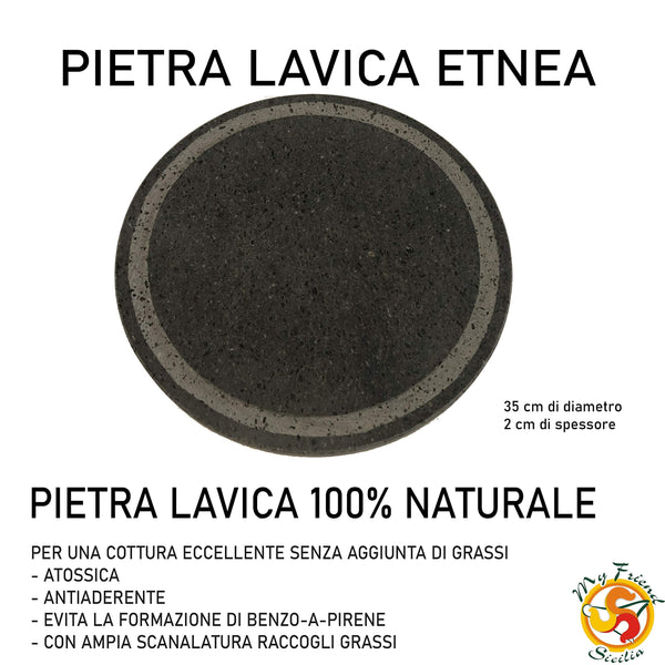 Etna Lava Stone Grill Round Diameter 35 cm with Groove - Ideal for WEBER BBQ or SMEG Oven