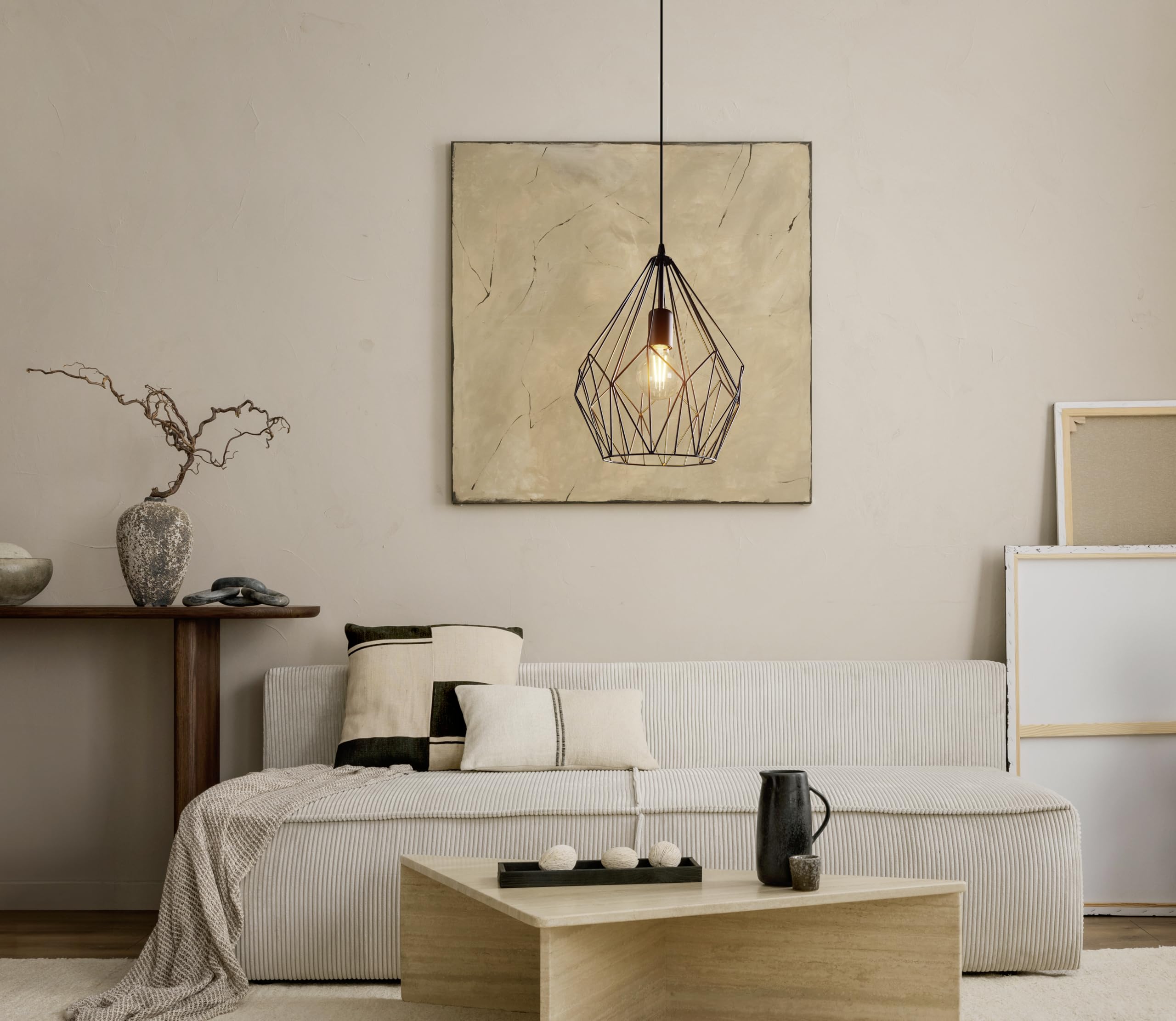 Eglo Carlton Vintage Pendant Light, Retro/Industrial Design Ceiling Lamp, Black Steel Hanging Lighting, E27 Socket