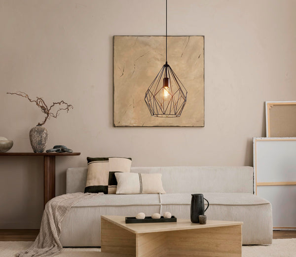 Eglo Carlton Vintage Pendant Light, Retro/Industrial Design Ceiling Lamp, Black Steel Hanging Lighting, E27 Socket