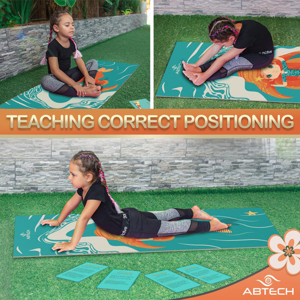 Kids Yoga Mat Set for Boys & Girls - Doll, Unicorn and Mermaid - Chemical Free - Non-Toxic - Non-Slip - 60 X 24 X 0.2 Inches - w/ 12 Yoga Cards - Cute