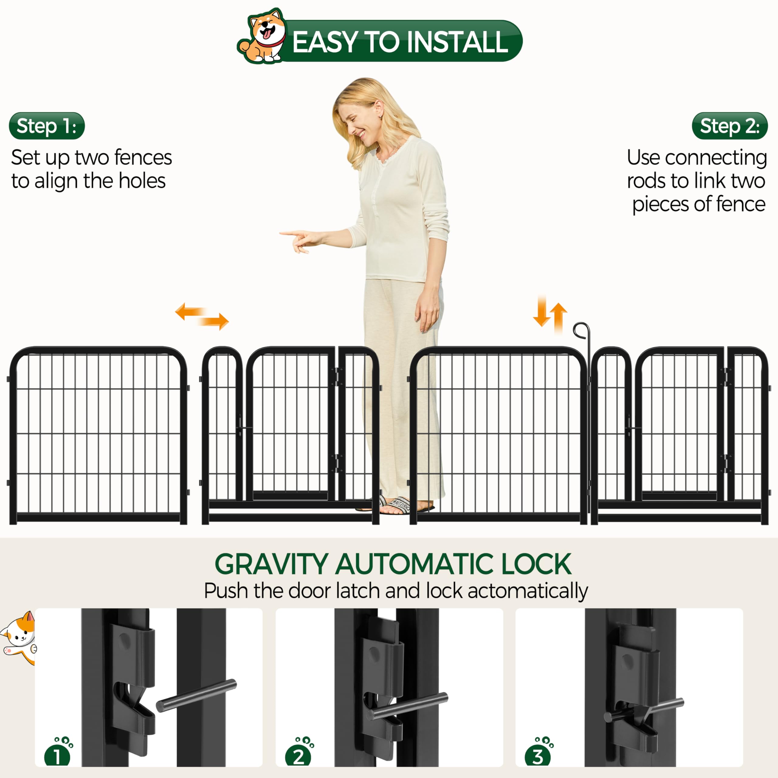 Yaheetech Lightweight Dog Playpen, 8 Panel 80cm Dog Fence Pet Exercise Pen Portable Puppy Play Pen Suitable for RV/Camping