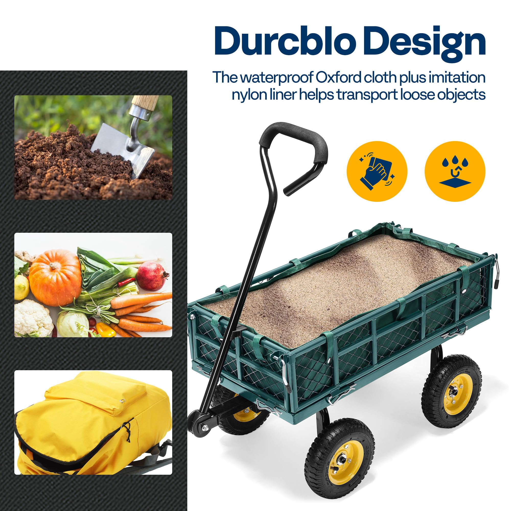 VIVOHOME Hand Trolley 400kg Capacity Durable Transport Cart with 10cm Pneumatic Tires and 180° Rotatable 80cm Handle Heavy Duty Metal Grids for Garden and Camping