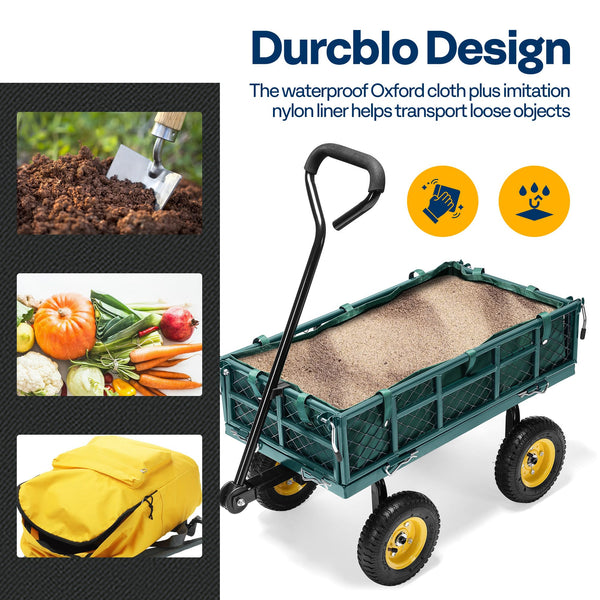 VIVOHOME Hand Trolley 400kg Capacity Durable Transport Cart with 10cm Pneumatic Tires and 180° Rotatable 80cm Handle Heavy Duty Metal Grids for Garden and Camping