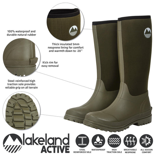 Lakeland Active Women's Rydal Neoprene Insulated Rubber Mucker & Yard Wellington Boots Warm Lined Fully Knee High Waterproof Wellies in Black, Moss Green, Navy Blue & Plum