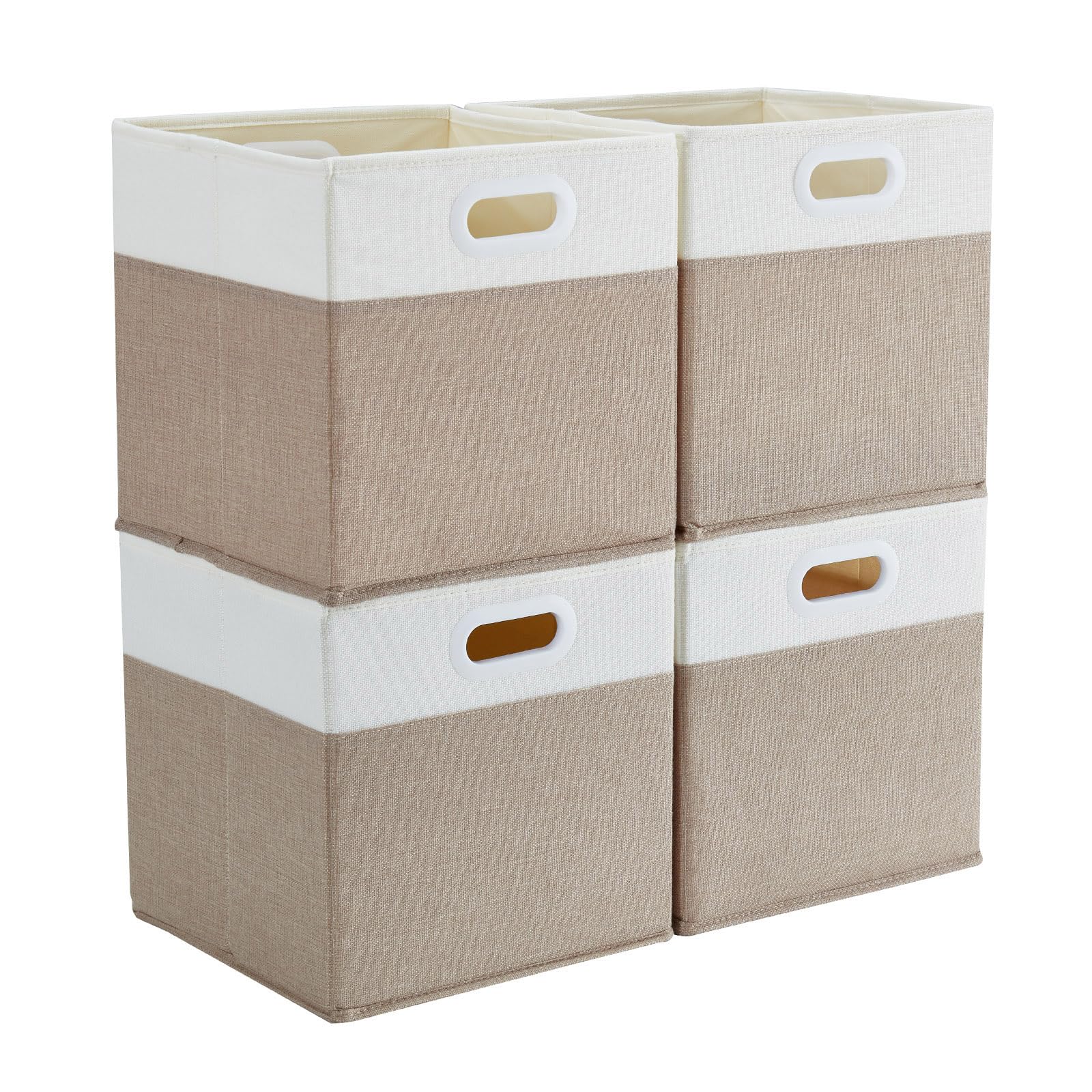 Mangata Cube Storage Boxes 33x38x33 cm, Large Fabric storage baskets for Kallax Box, Clothes Bins, Baskets, Chests,Toys (Lihgt Khaki White, 4Pcs)