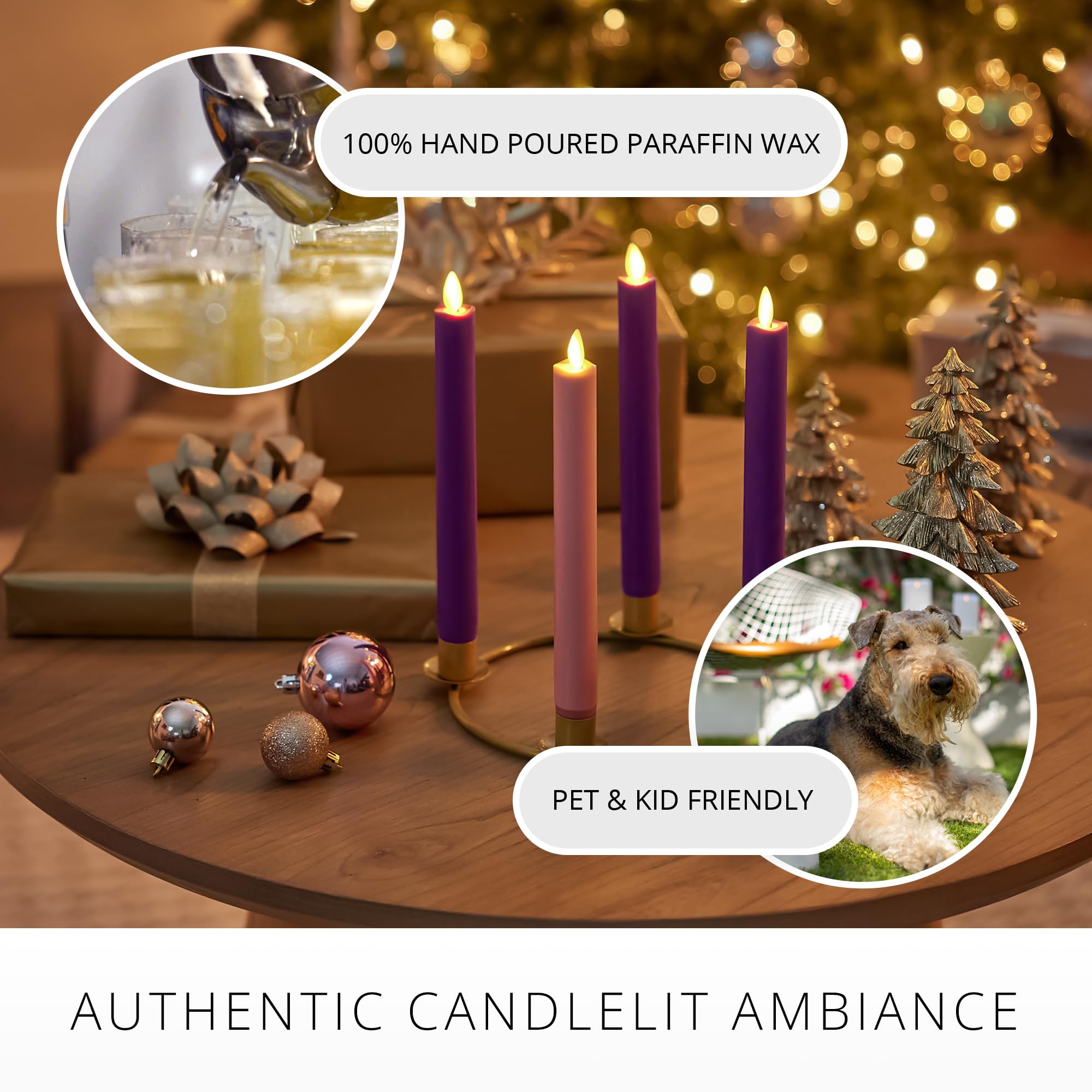 Luminara - Flameless Battery Operated Taper Candle - Purple - Pack of 2-1x9.75 - LED Flickering Flame - Realistic Safe for Home Kids and Pets