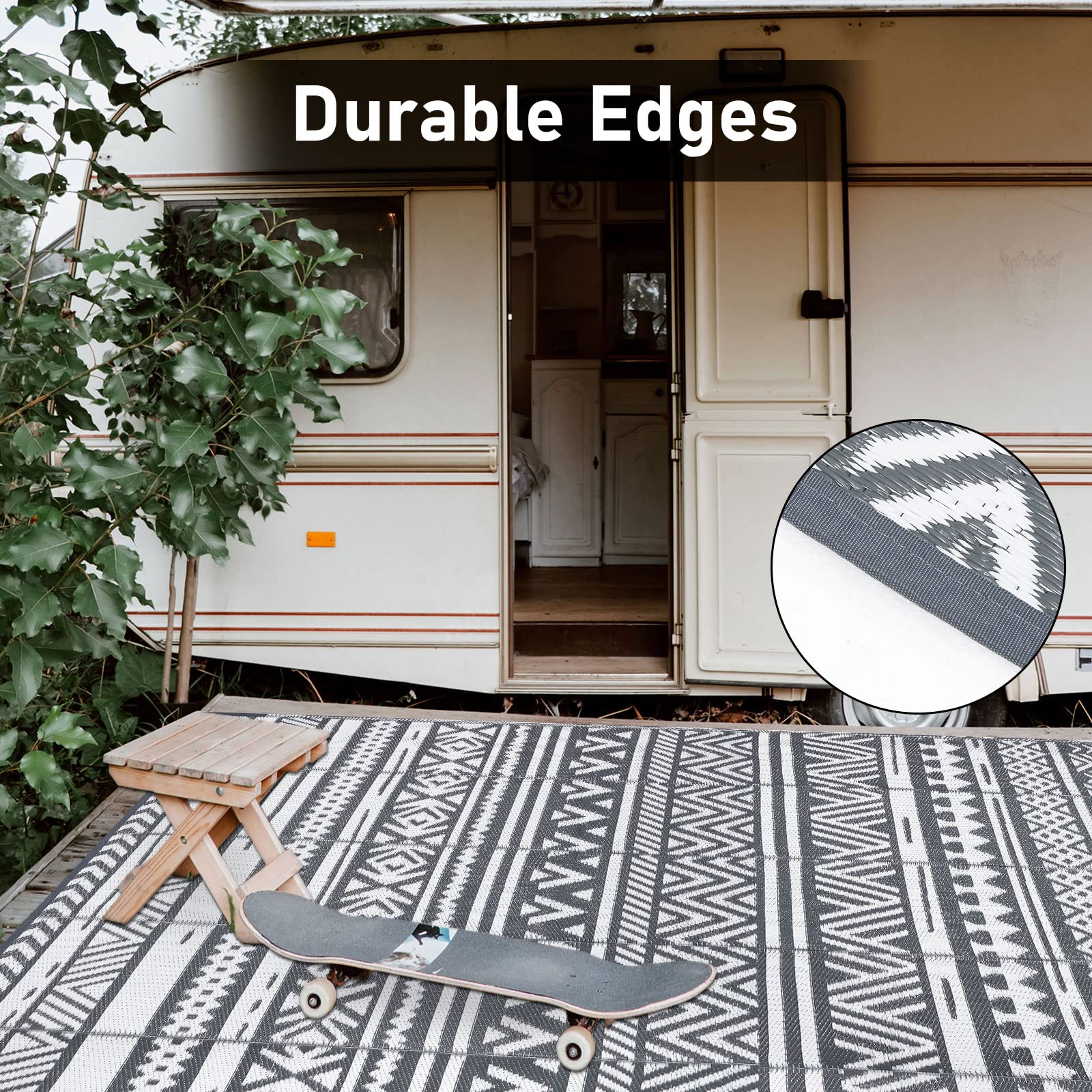 Enyhom Large Grey Outdoor Rug Carpets 180 x 270 cm, Waterproof Picnic Blanket, Plastic Straw Rug Durable Outdoor Patio Carpets for Lawn Pergola