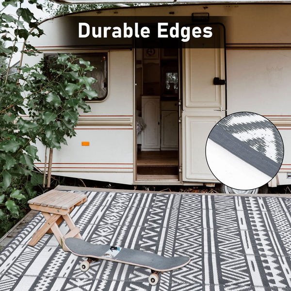 Enyhom Large Grey Outdoor Rug Carpets 180 x 270 cm, Waterproof Picnic Blanket, Plastic Straw Rug Durable Outdoor Patio Carpets for Lawn Pergola