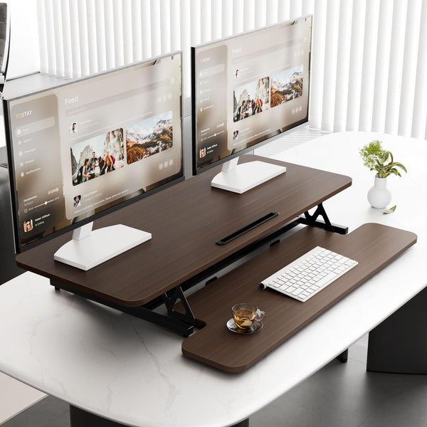 ERGOMAKER Height Adjustable Standing Desk Converter - 101cm (40 Inch) Wide Platform Tabletop Workstation - Quick Sit to Stand Desk Riser for Dual Monitors White