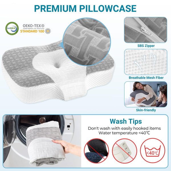 Elviros Cervical Memory Foam Neck Pillow for Side Sleeping, Orthopedic Pillows for Back and Stomach Sleepers, Adjustable Ergonomic Bed Pillow Pain Relief (White)