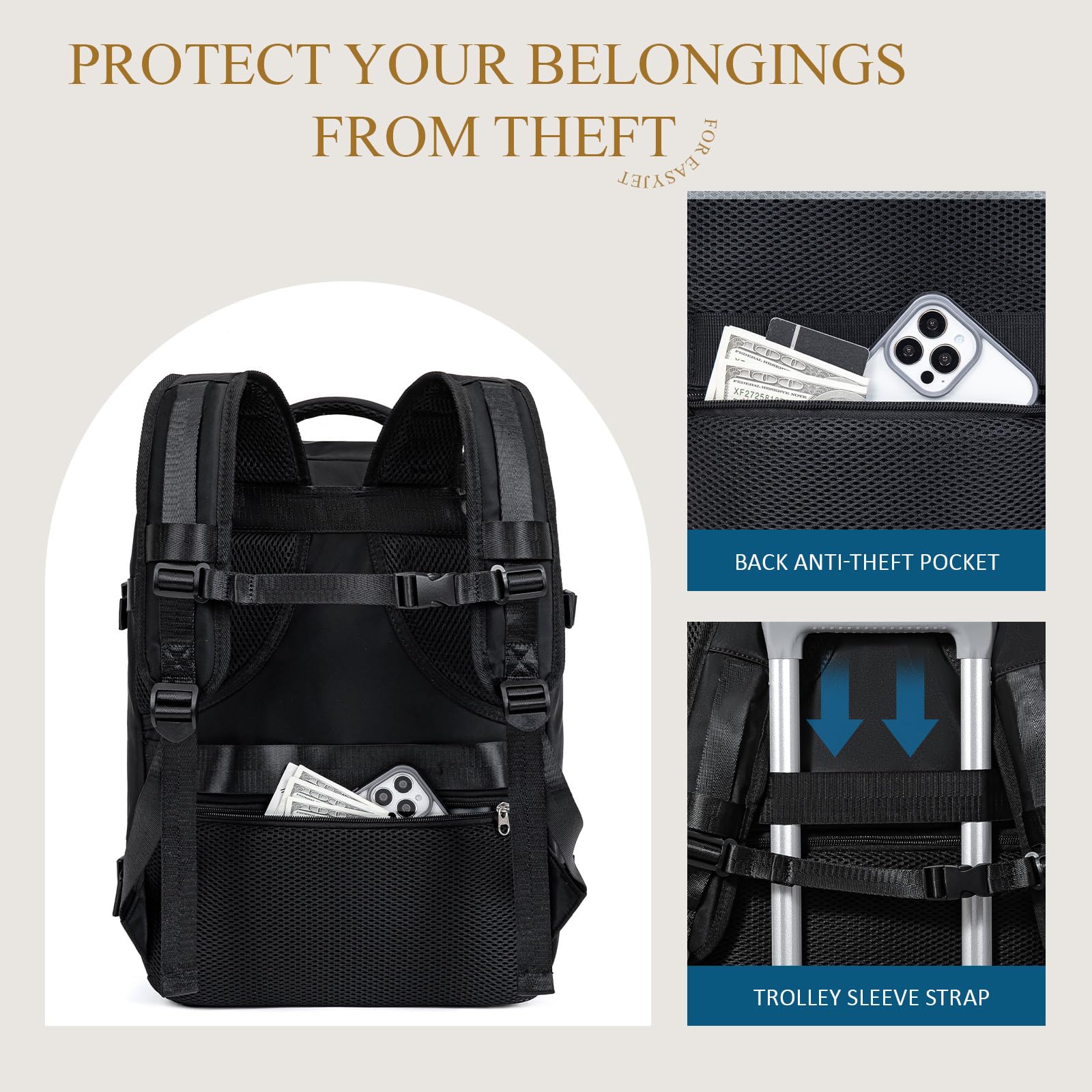 Cabin Bag 45x36x20 for New Easyjet, Underseat Cabin Luggage Bags Carry on Travel Backpack Cabin Size for Airplanes, 30L Hand Luggage Suitcase Water Resistant Laptop Backpacks Black