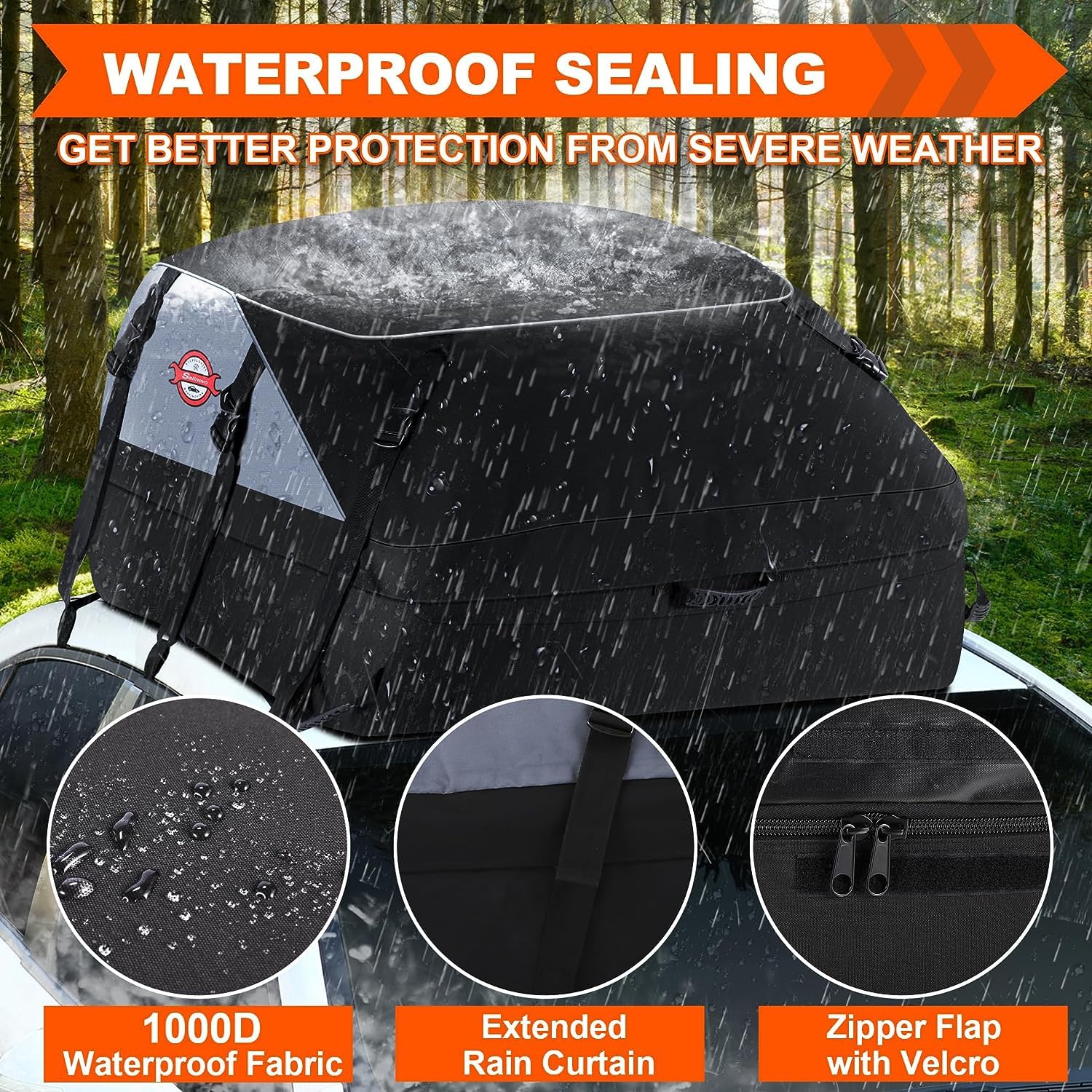 Sailnovo Roof Box Roof Bag 580L/20 Cubic Waterproof Car Roof Bag with 6 Door hooks, Soft-Shell Large Roof Cargo Carrier Bags for Cars without/with Roof Bars/Rack/Rails, Black