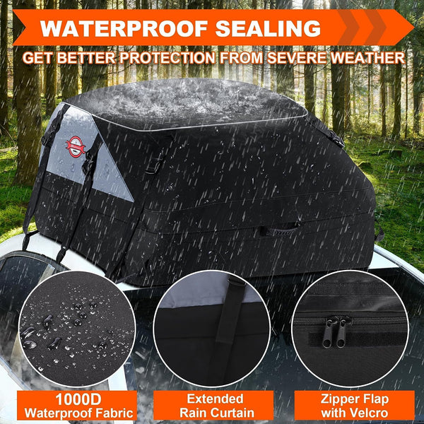 Sailnovo Roof Box Roof Bag 580L/20 Cubic Waterproof Car Roof Bag with 6 Door hooks, Soft-Shell Large Roof Cargo Carrier Bags for Cars without/with Roof Bars/Rack/Rails, Black