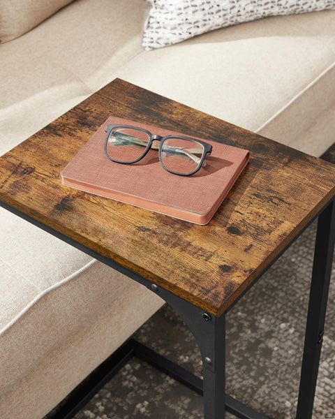 VASAGLE C-Shaped Side Table, Bedside Table, Sofa Side Table, Coffee Table, with Metal Frame, Industrial, for Living Room, Bedroom, Rustic Brown and Black LET350B01