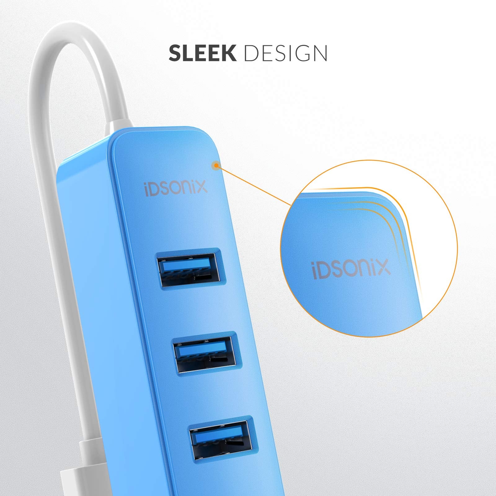 iDsonix USB hub, 4-Port USB 3.0 Hub, 5Gbps HighSpeed Data Transmission USB Hub for Laptop, iMac, Surface Pro, XPS, USB Flash Drives, Mobile HDD, Xbox, Printer, Camera, and More - Yellow