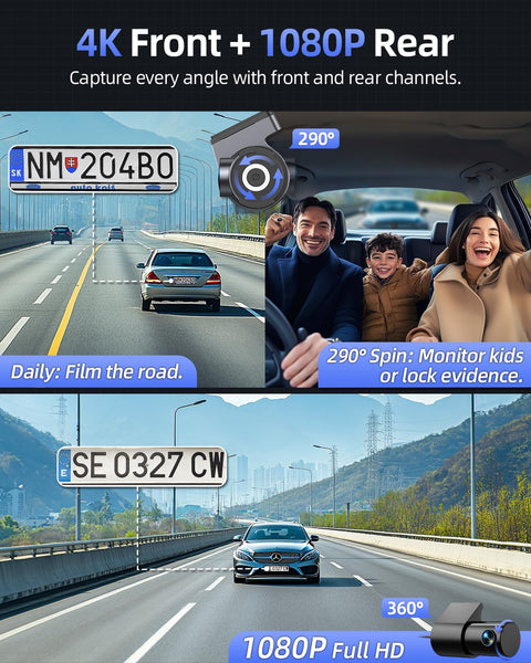 CIEVIE Dash Cam Front and Rear, 4K Dashcam with 64GB SD Card for Cars, 1.5’’IPS Dual Car Camera with 5Ghz Wi-Fi, 24/7 Parking Mode, G-Sensor, Night Vision, 170° Wide Angle, Loop Recording, App Control