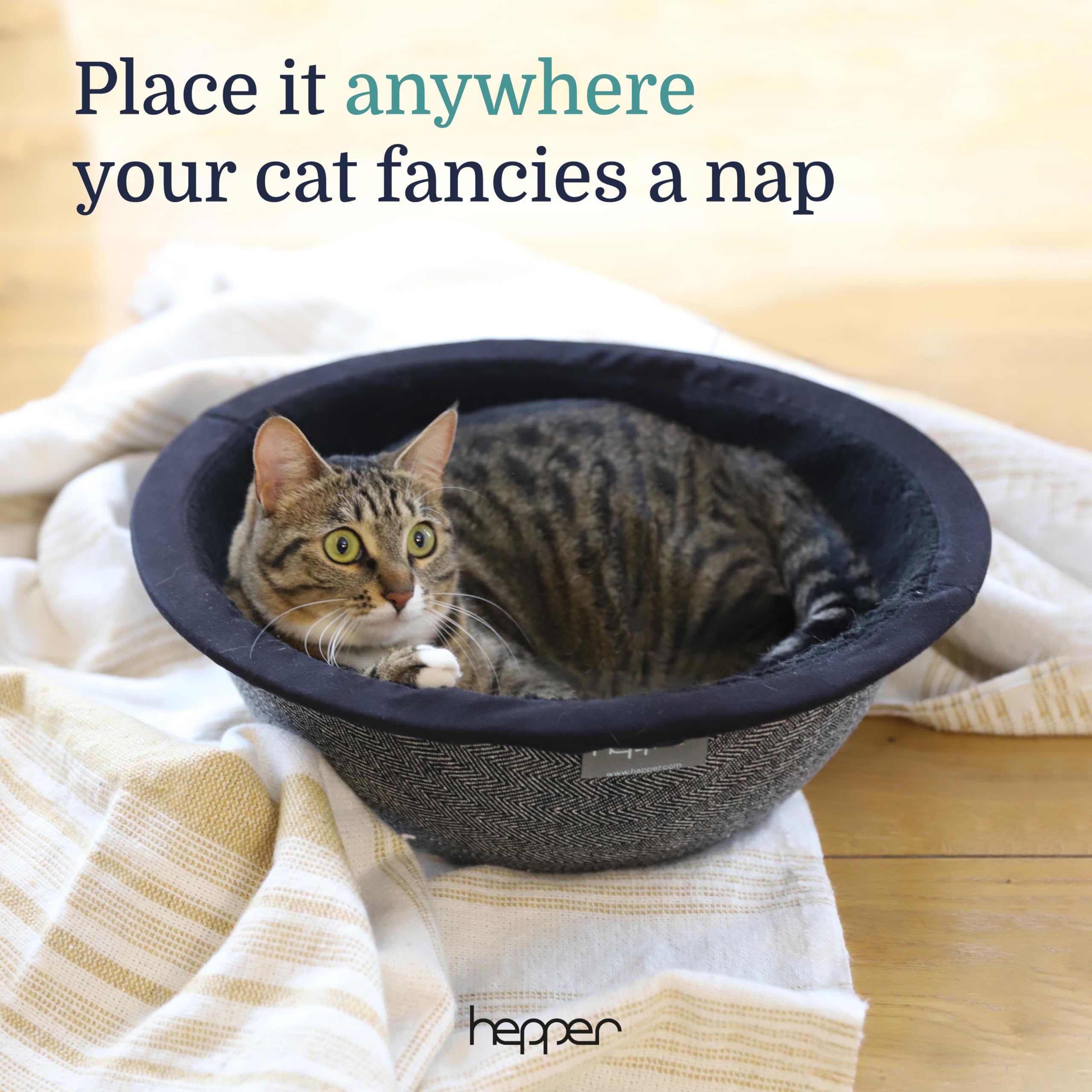 Hepper Nest Cat Bed - Modern Cat Furniture with Removable Washable Fleece Liner - Herringbone