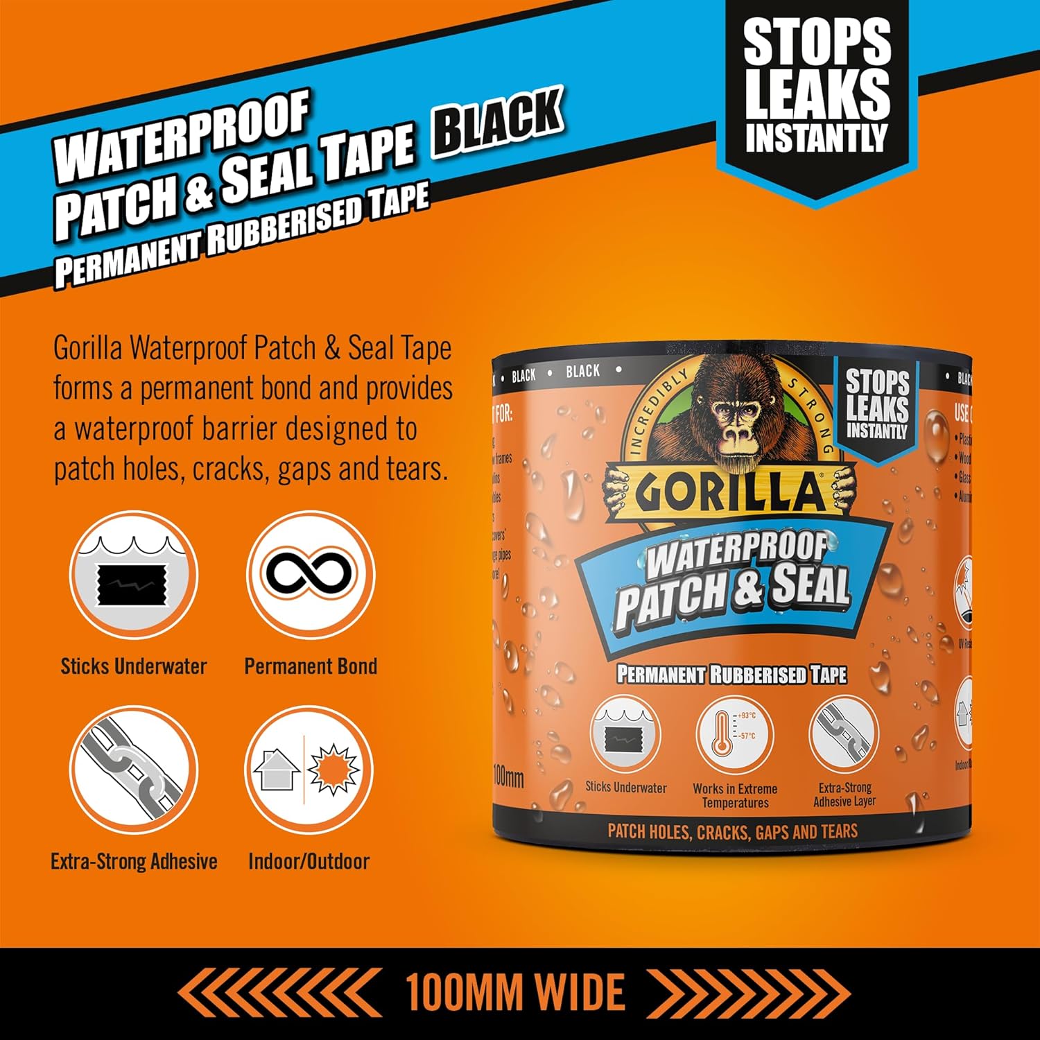 Gorilla Waterproof Patch & Seal Tape Black 3m