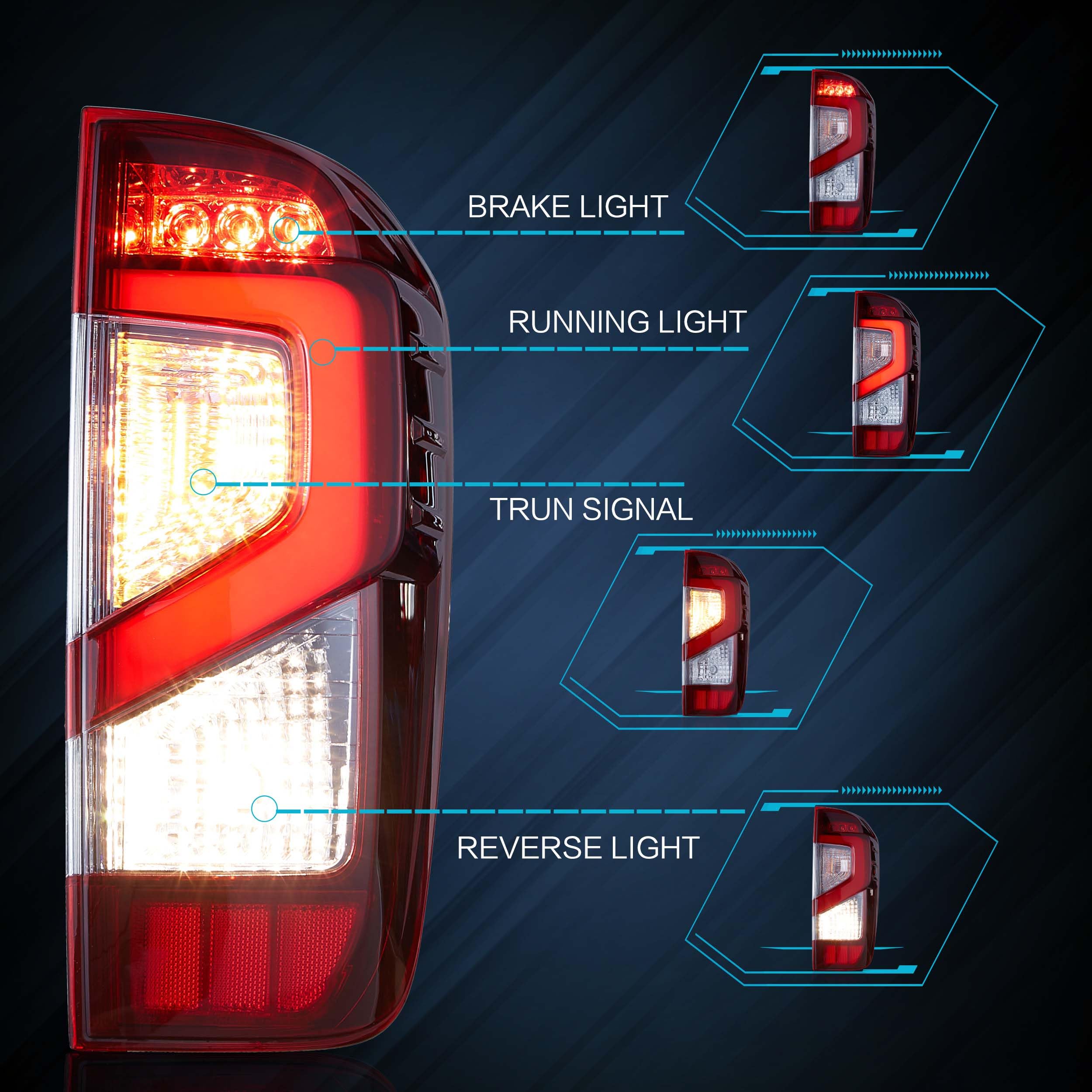 VLAND LED Tail Lights Compatible with 2014-2023 Nissan Navara/Frontier D23, Rear Lights with DRL and Turn Signal, Red