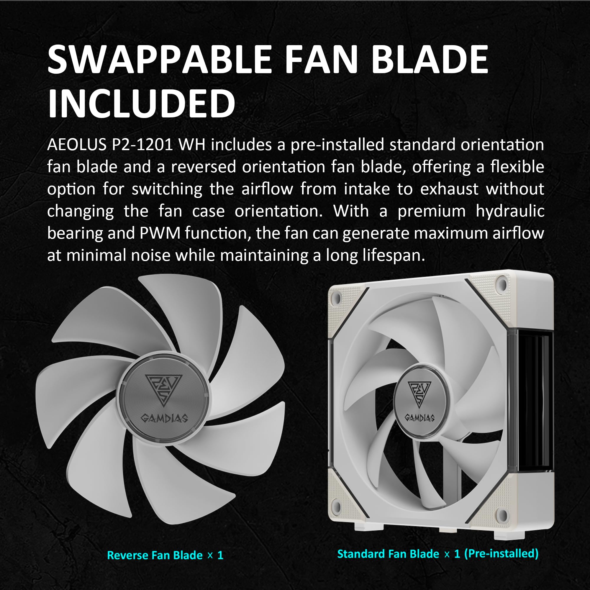 GAMDIAS 120mm ARGB PC Case Fans, Computer Case Fan, Cabless Daisy Chain Connection, Dual Infinity Mirror Lighting, Swappable Fan Blade for Reverse Airflow, Performance 30mm Thick, With Control Box