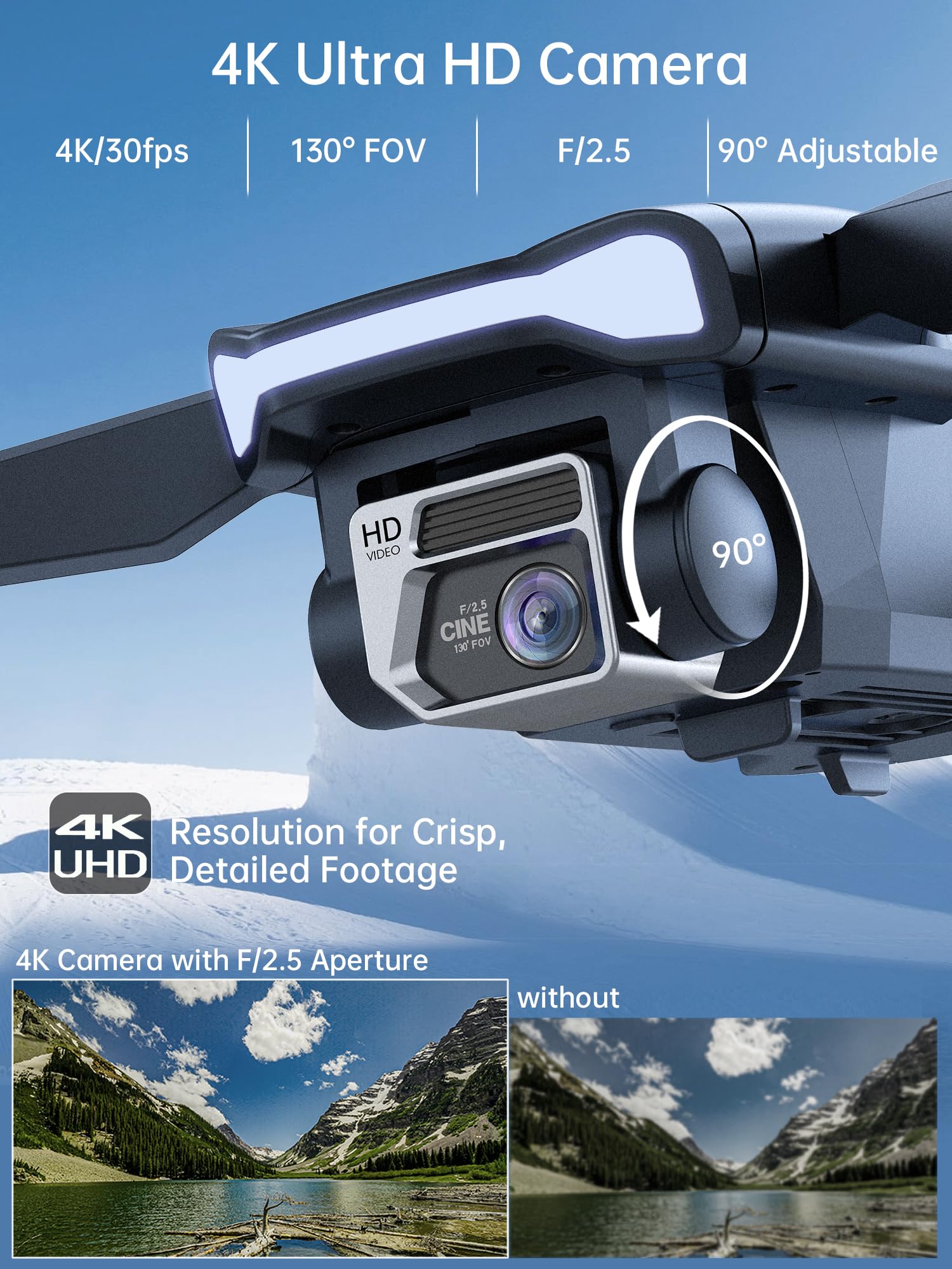 2650 ft Control Range Super Endurance Foldable Drone with Camera for Beginners–60+ min Flight Time, WiFi Quadcopter with 4K HD Camera, Brushless Motor, Auto Hover, Follow Me (3 Batteries)