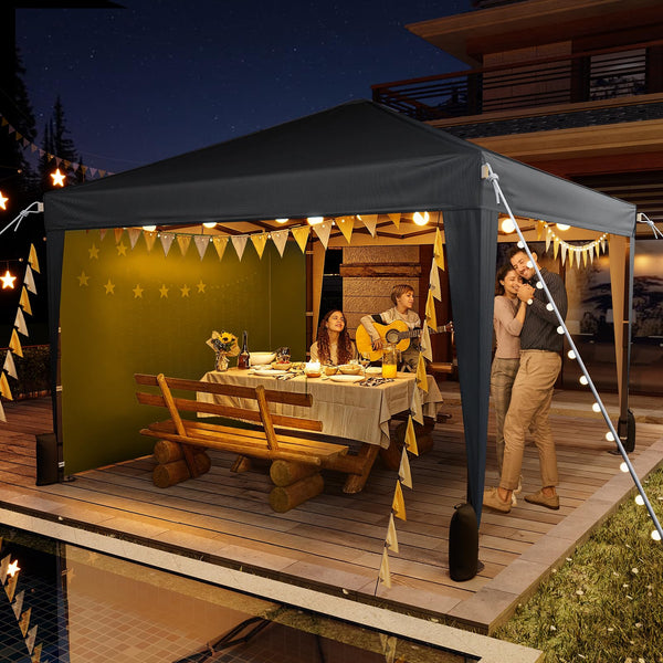 Driftalia Gazebo with Sides 3m x 3m, Waterproof Pop Up Gazebo with 4 Sandbags and Carry Bag for Parties, Camping, Commercial Events - Dark Grey