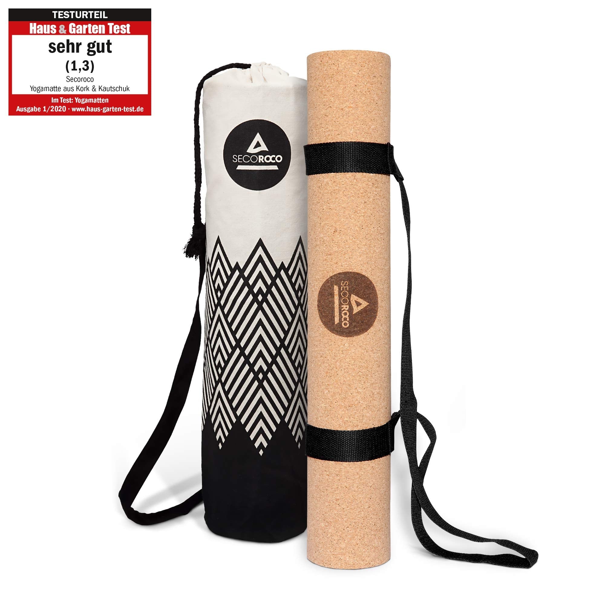 Yoga mat made of cork and rubber, 5 mm thickness, environmentally friendly and non-slip materials, included durable yoga bag made of canvas