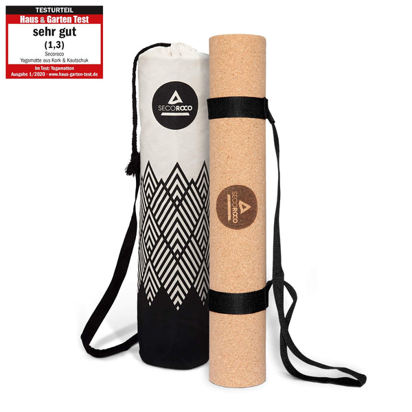 Yoga mat made of cork and rubber, 5 mm thickness, environmentally friendly and non-slip materials, included durable yoga bag made of canvas