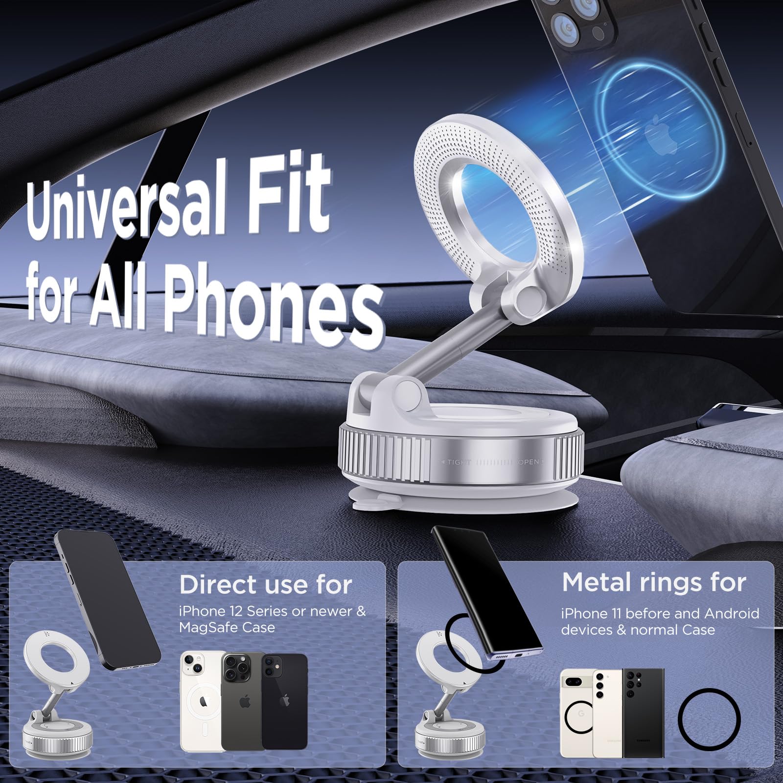 MSXTTLY Vacuum Magnetic Phone Holder for Car, 2025 Vmag-S1, Suction Phone Mount 360° Rotatable, Foldable & Adjustable, for iPhone 16 Pro MAX 15 14 13 12 & Android, Black