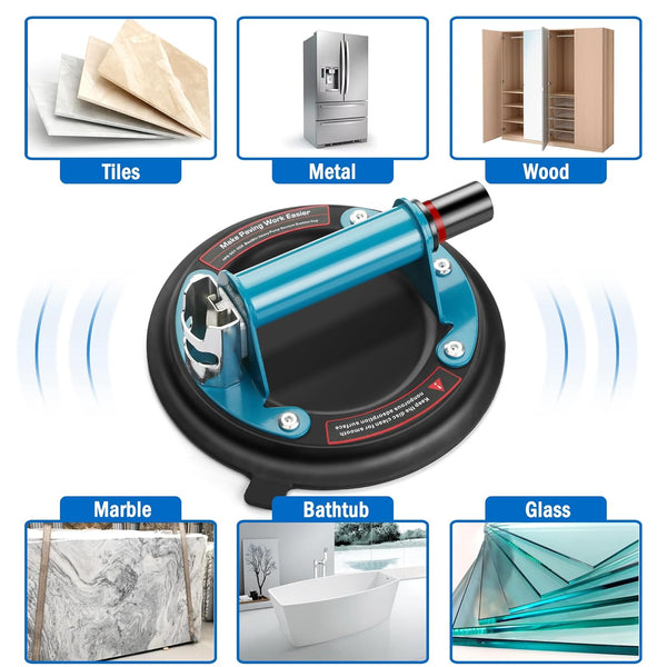 Glass Suction Cups 2 Pack with Metal Handle, 8'' Glass Suckers Lifters Heavy Duty Glass Vacuum Suction Cup, Glass Suction Lifter for Moving Glass/Window/Tile/Marbles, 220KG/480lbs Load Capacity, Blue