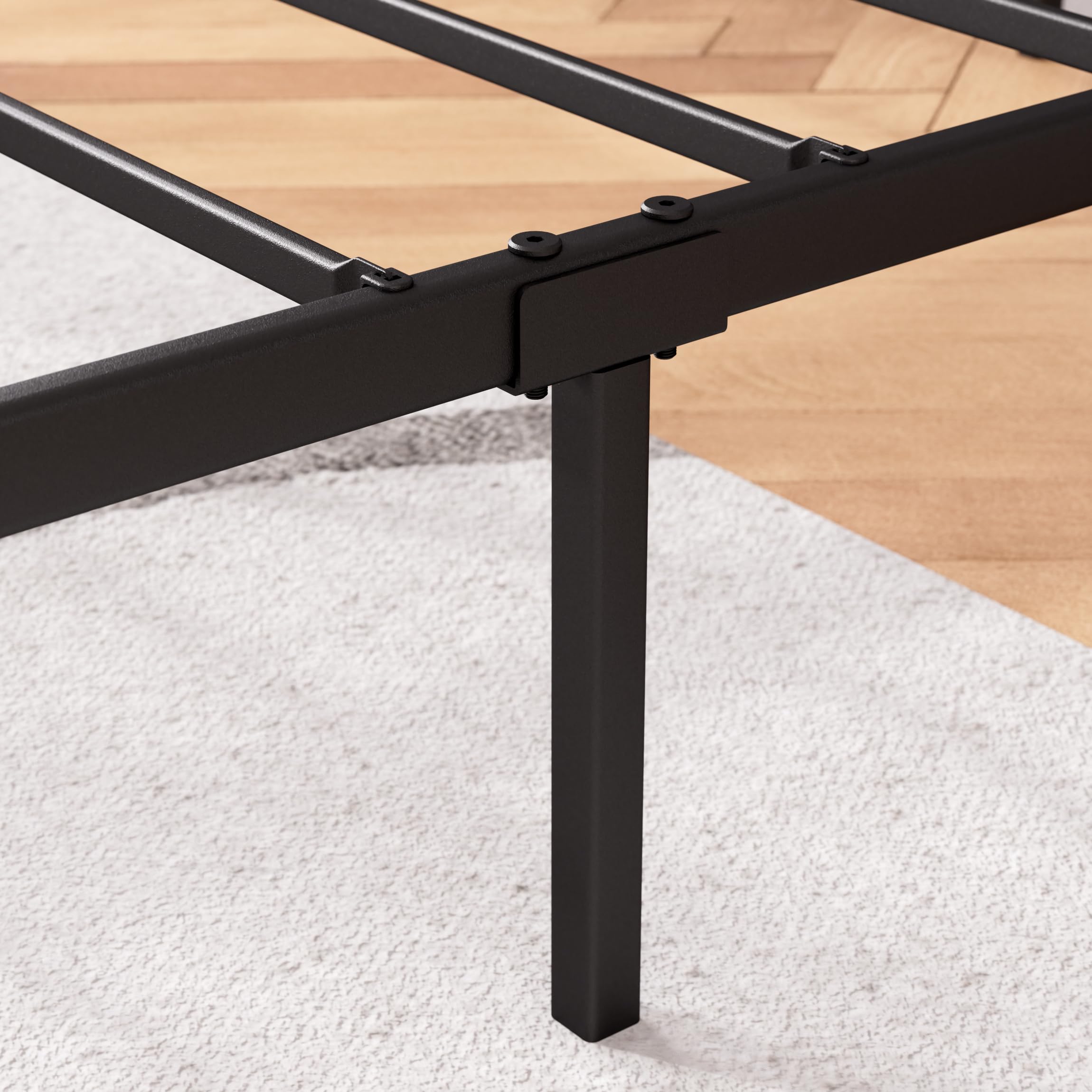 ZINUS Justin Double Bed frame - Bed 135x190 cm - 36cm Height - Metal bed frame with Underbed storage and steel slat support - Black