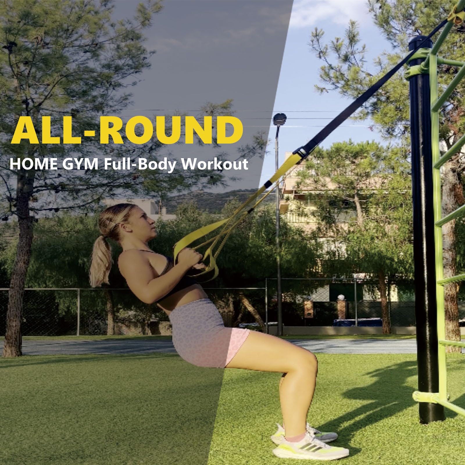 FITKIT Bodyweight Fitness Training Kit, Home Resistance Trainer Straps for Total Body Workouts (Yellow)