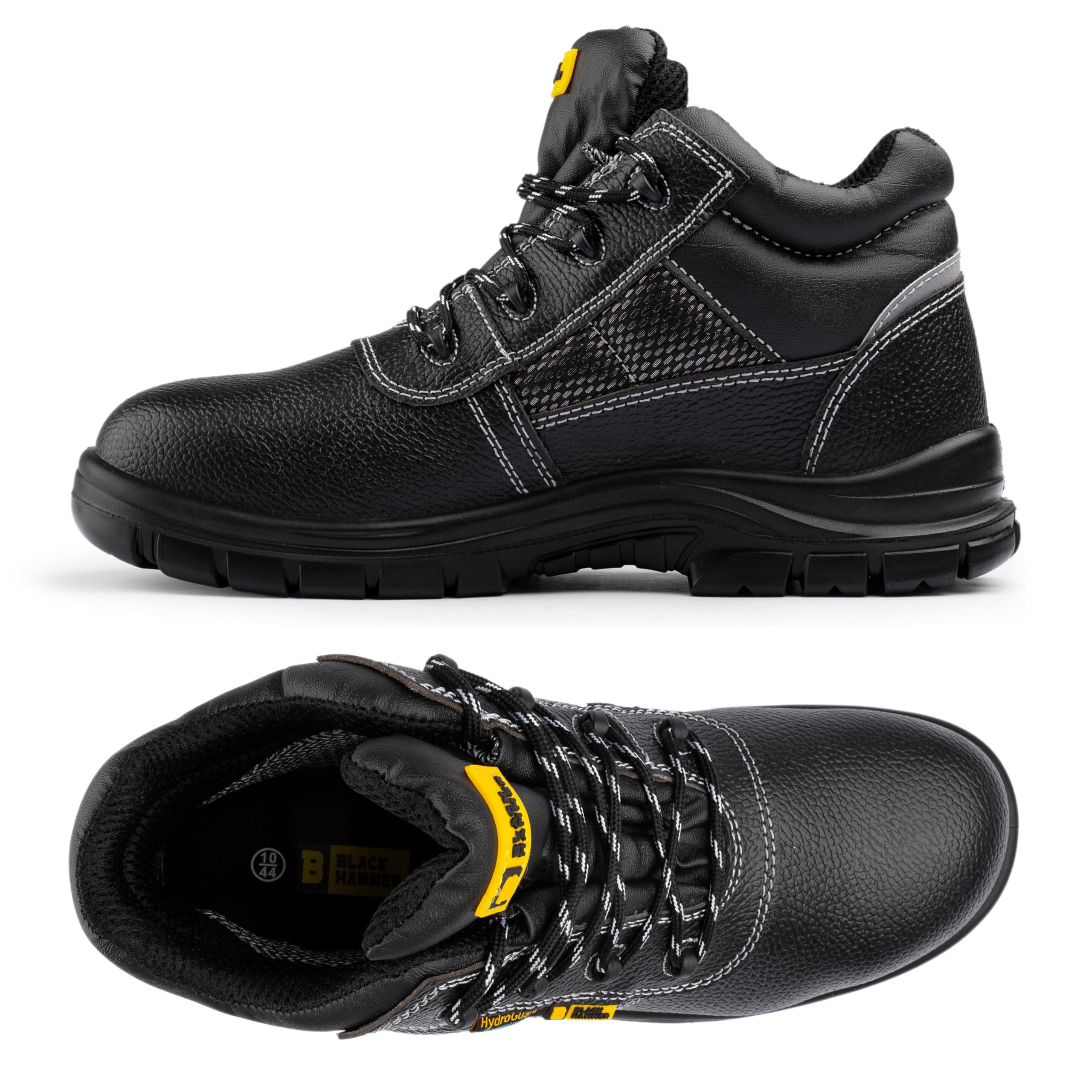 Black Hammer Comfortable Waterproof Steel Toe Caps Safety Boots Lightweight, Durable, Non-Slip Work Shoes for Work & Outdoor Activities 1007