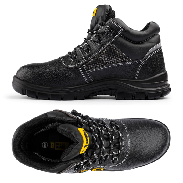 Black Hammer Comfortable Waterproof Steel Toe Caps Safety Boots Lightweight, Durable, Non-Slip Work Shoes for Work & Outdoor Activities 1007