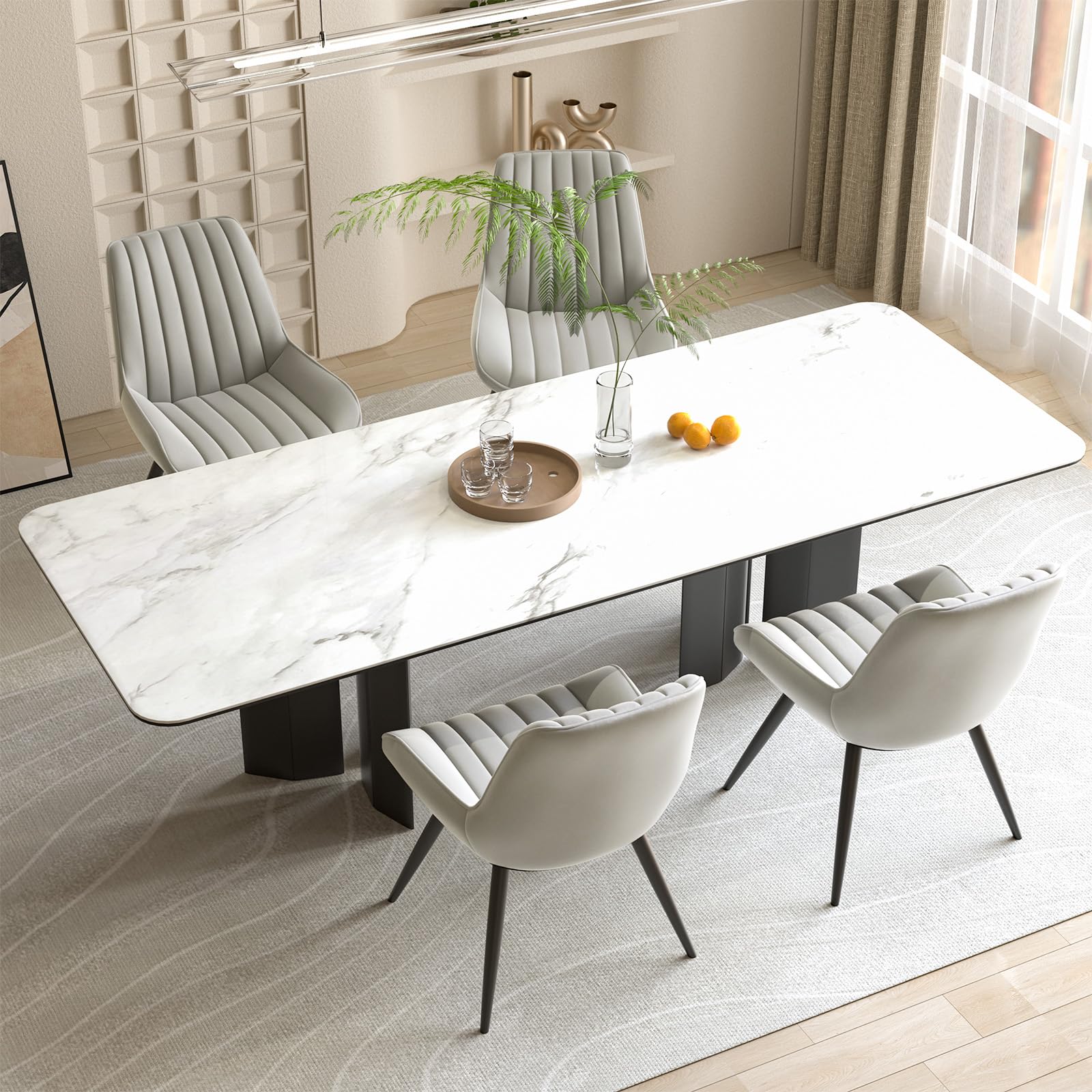 Hawthyhome Dining Chairs Set of 4 |Upholstered Chairs with 10cm Thick Seat Cushion •Upholstered Fabric Dining Chair •Kitchen Chair with Backrest •Modern Armchairs with Metal Legs •Dark Grey