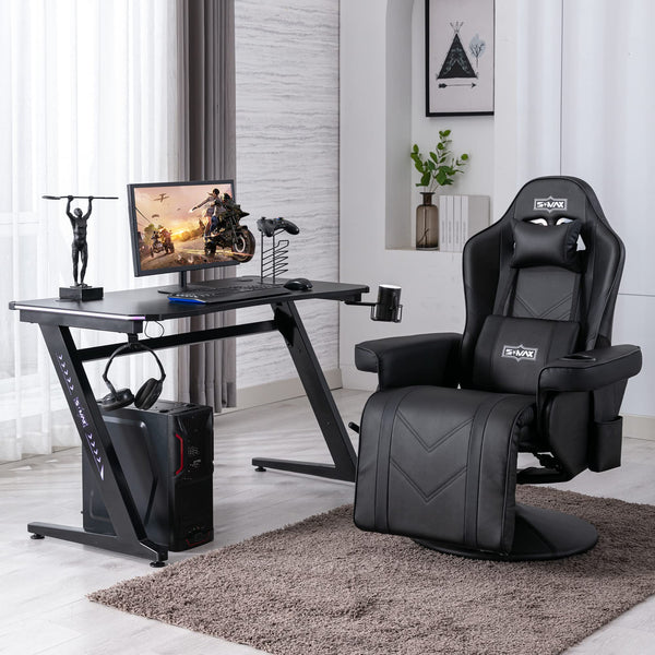 S*MAX Gaming Chair Recliner Height Adjustable Ergonomic Higher Back and Wider Lumbar Support Swivel PU Leather Gaming Chair with Footrest Cup Holder Gamer Chairs for Adults Black X Large