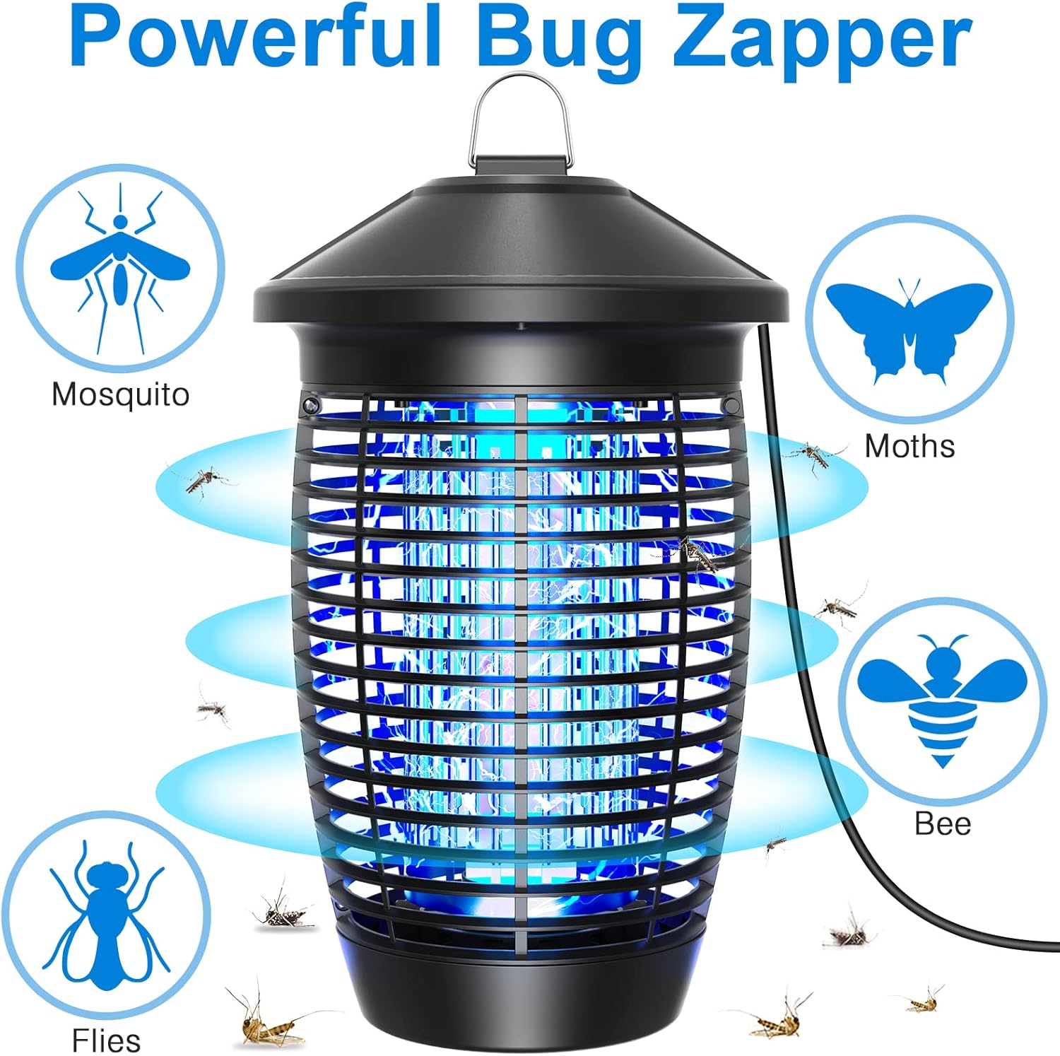 PALONE Bug Zapper 4500V Mosquito Killer Lamp 20W Insect Fly Zapper Traps with UV Light Catcher 100m² Coverage for Indoor Garden Outdoor, Effective Fly Killer for Mosquitoes, Flies, Wasps, Moths