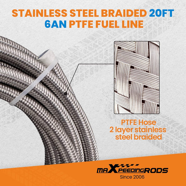 maXpeedingrods 6AN 20FT Stainless Steel PTFE E85 Silver Fuel Line Black Fitting Hose Kit AN6 12Feet - Black