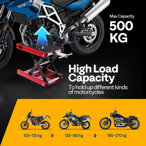 VIVOHOME Motorcycle Scissor Lift Jack Height Adjustable Heavy Duty Steel with Anti Slip Wide Deck Hoist Crank Center Stand 500KG Capacity for Motorcycles, ATVs, Dirt Bikes