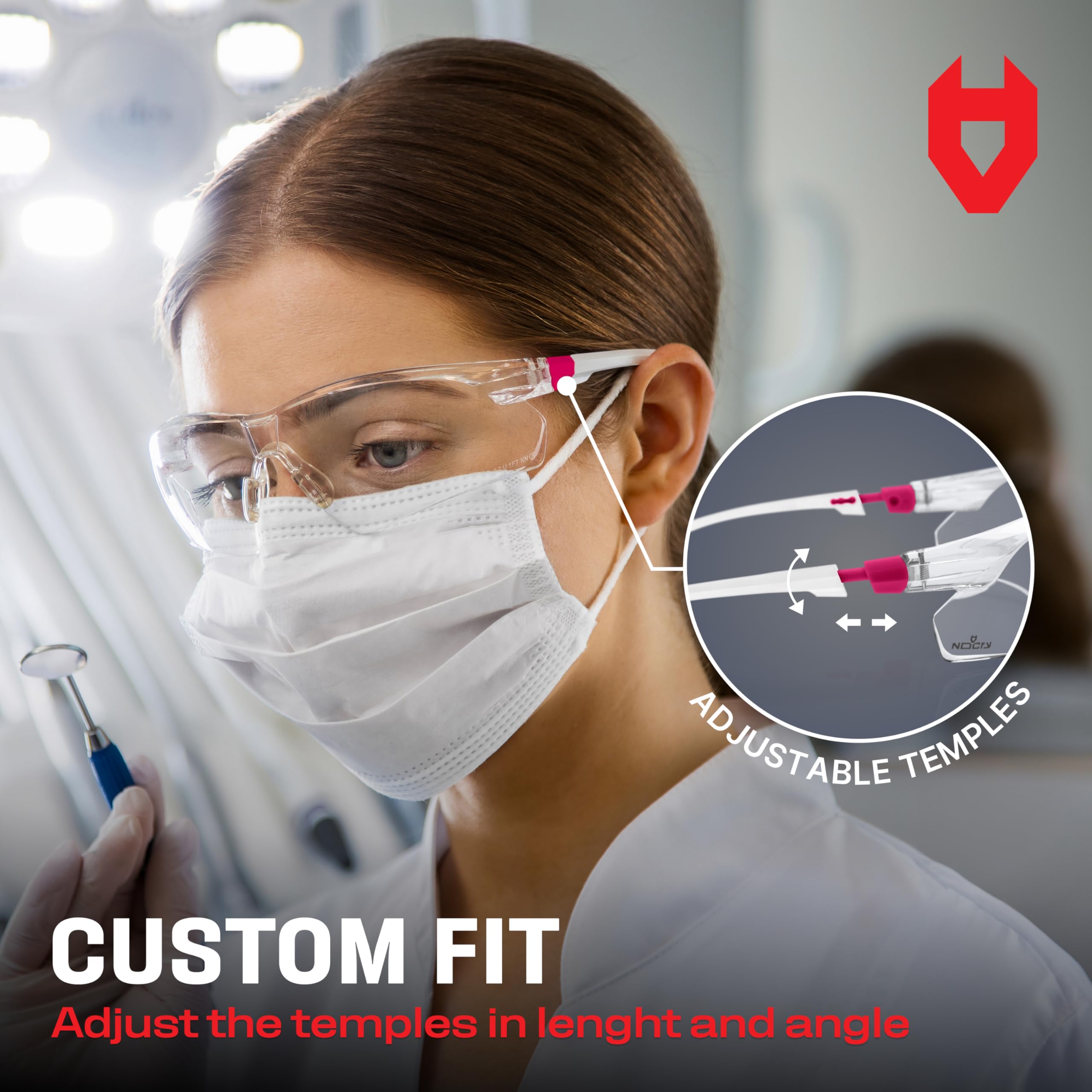 NoCry Clear Safety Glasses for Work with Anti Fog Scratch Resistant Wrap-Around Lenses and Non-Slip Grips, UV Protection. Adjustable Eye Protection Cycling and Squash Glasses with Black & Green Frames