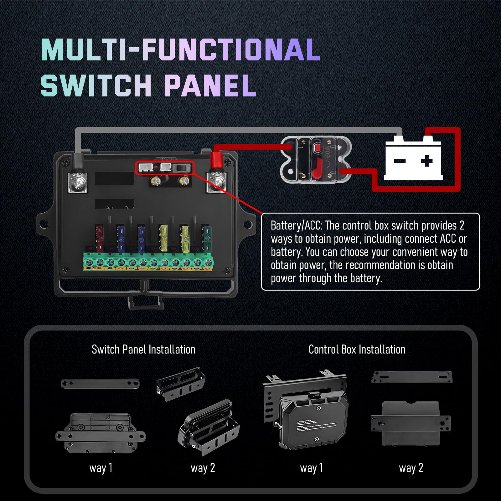 Chelhead 12V/24V Switch Control Panel RGB 6 Gang Dimmable Multi-Function Programmable Switch Panel Acc Battery Control Waterproof, Compatible with Truck Boat SUV RV Trailer Marine ATV UTV