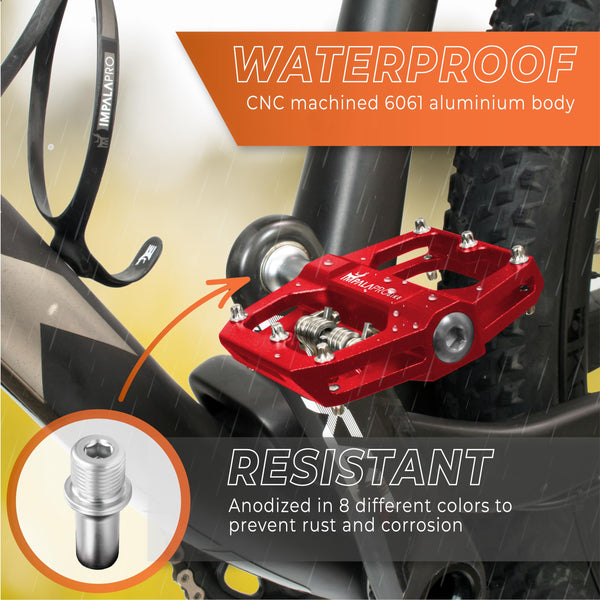 IMPALAPRO - Dual Function Bicycle Pedals: Flat and SPD Clipless, 9/16'' Compatible, MTB (Red)